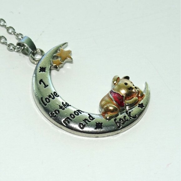 Winnie The Pooh Necklace With Moon Pendant Silver & Gold Tone "I Love You To The - Picture 2 of 6